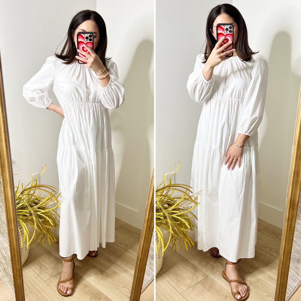 NWT Reformation Linzey Open Back Balloon Sleeve Midi Dress White Small